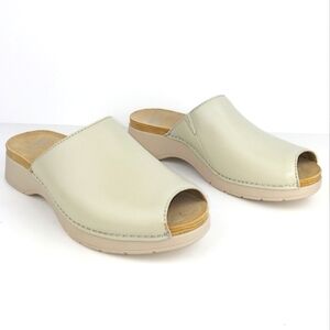 Dansko Ravyn Nappa Ivory Leather Platform Slide Peep-Toe Sandals EU 41